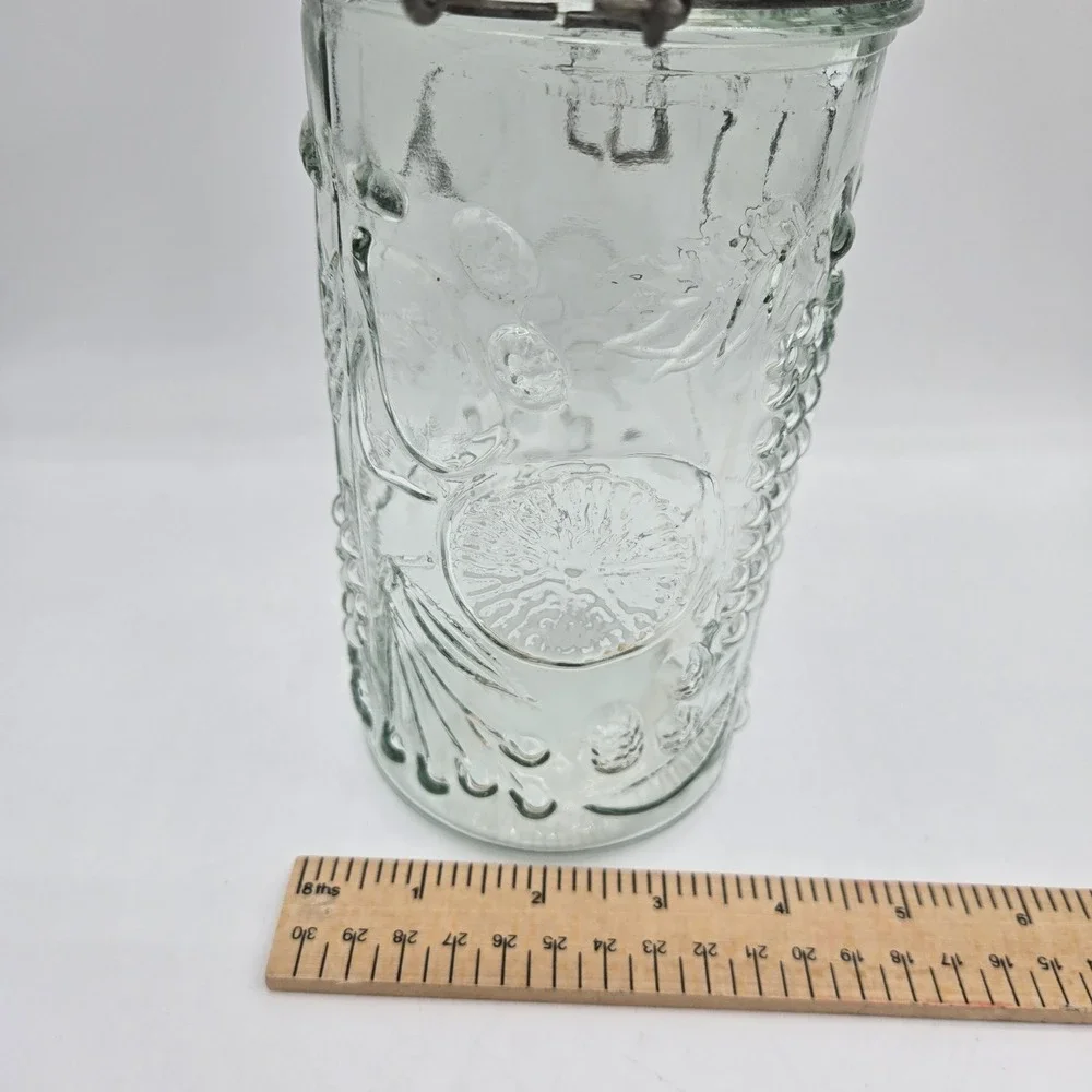 Fruit Embossed Clear Glass Canister with‎ Flip Top Vtg Jar Storage Container